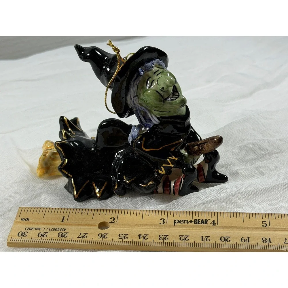 Blue Sky Clayworks Heather Goldminc Ceramic Witch Broom Ornament HW 22081